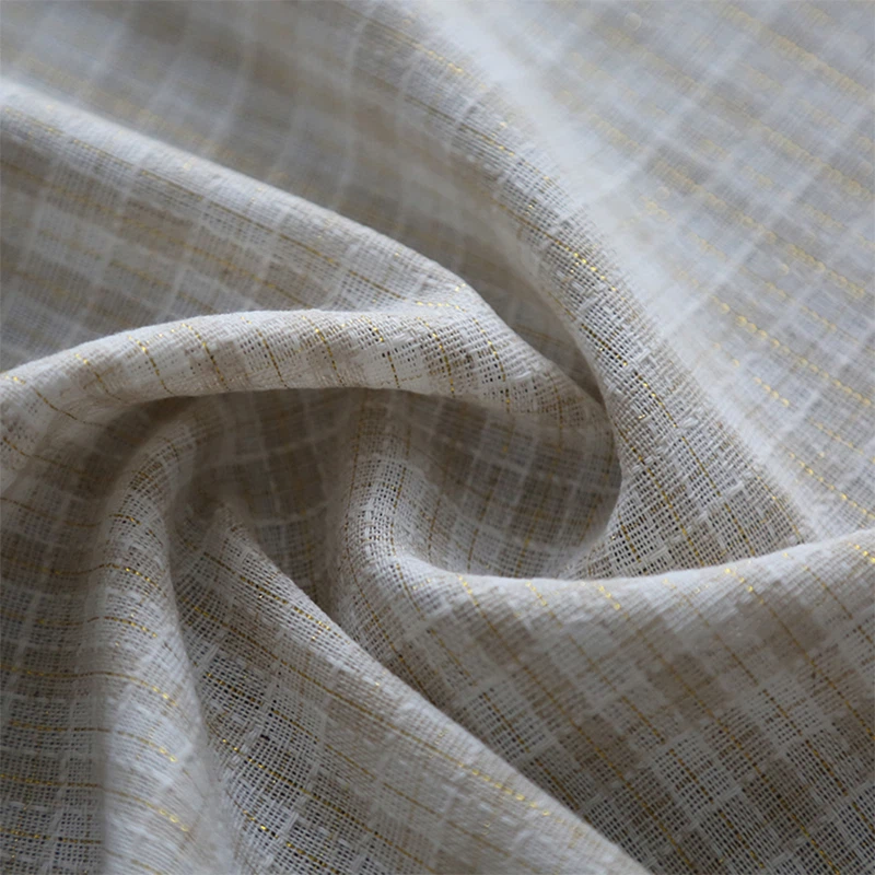 Golden Jacquard Linen Poly Fabric